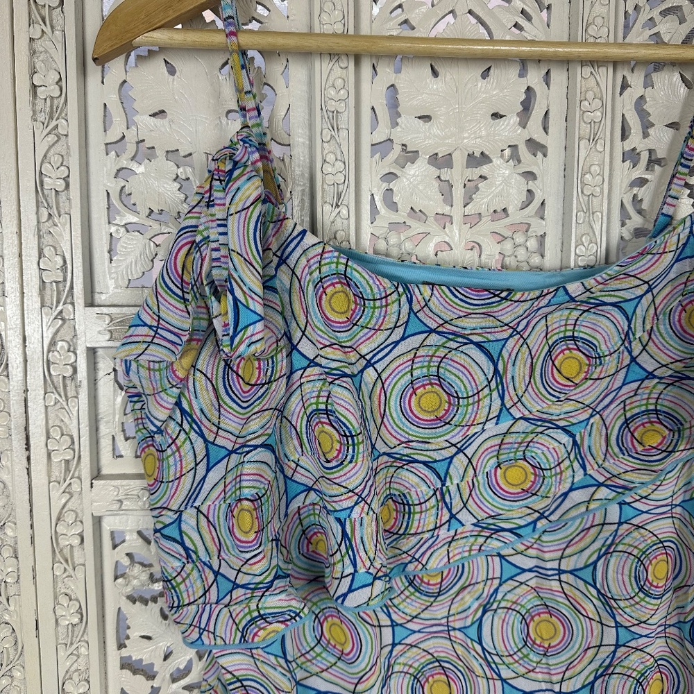 Vtg Y2K Retro Colorful Sheer Mesh Asymmetric Flowy Tank‎ Top Sz Large - Picture 2 of 8